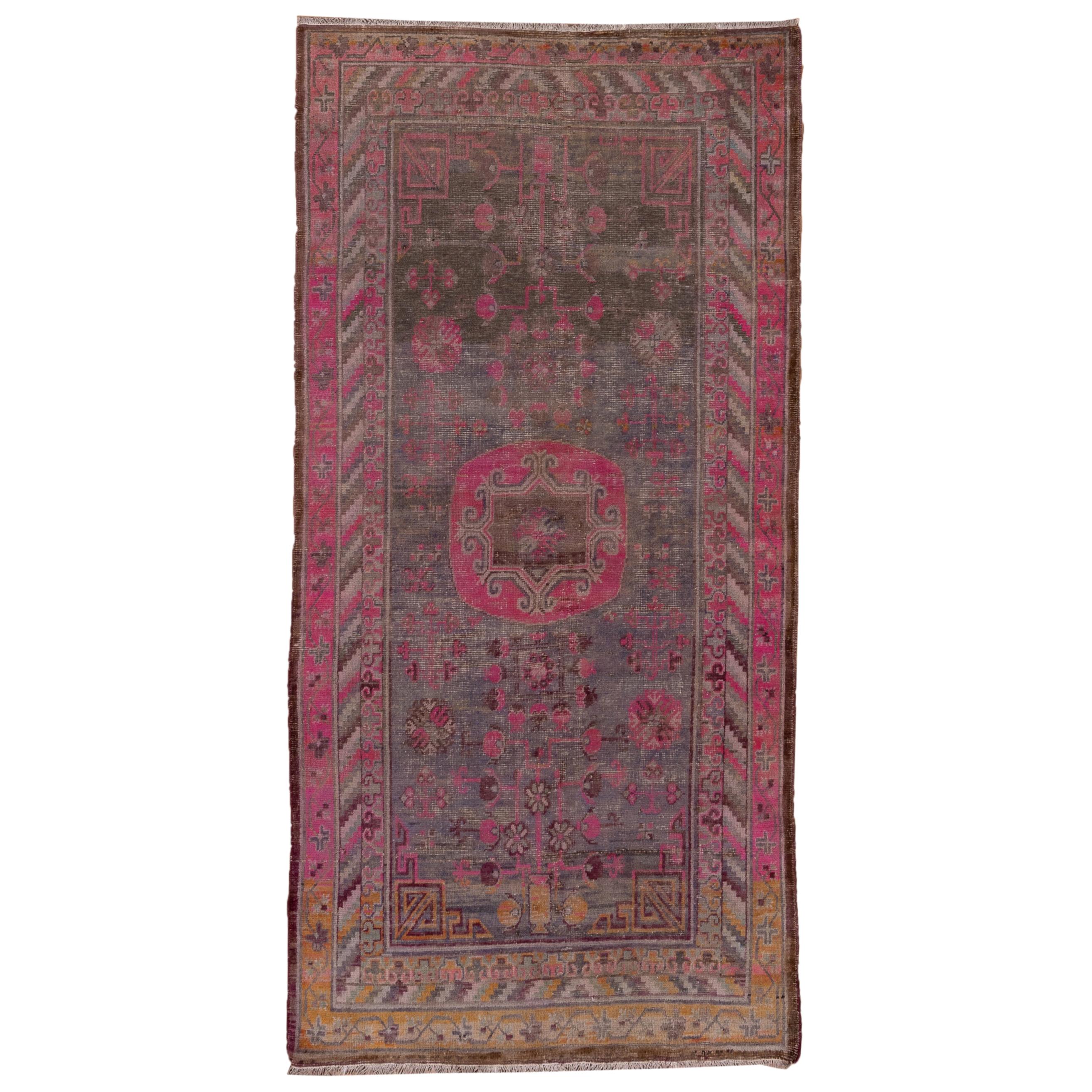 Colorful Antique Khotan Rug, Purple Pink and Orange Tones