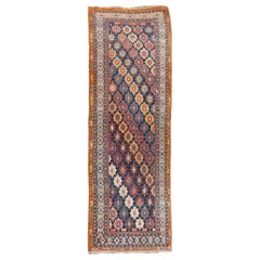 Colorful Antique Kuba Large Gallery Runner with Multi-Geometric Medallions