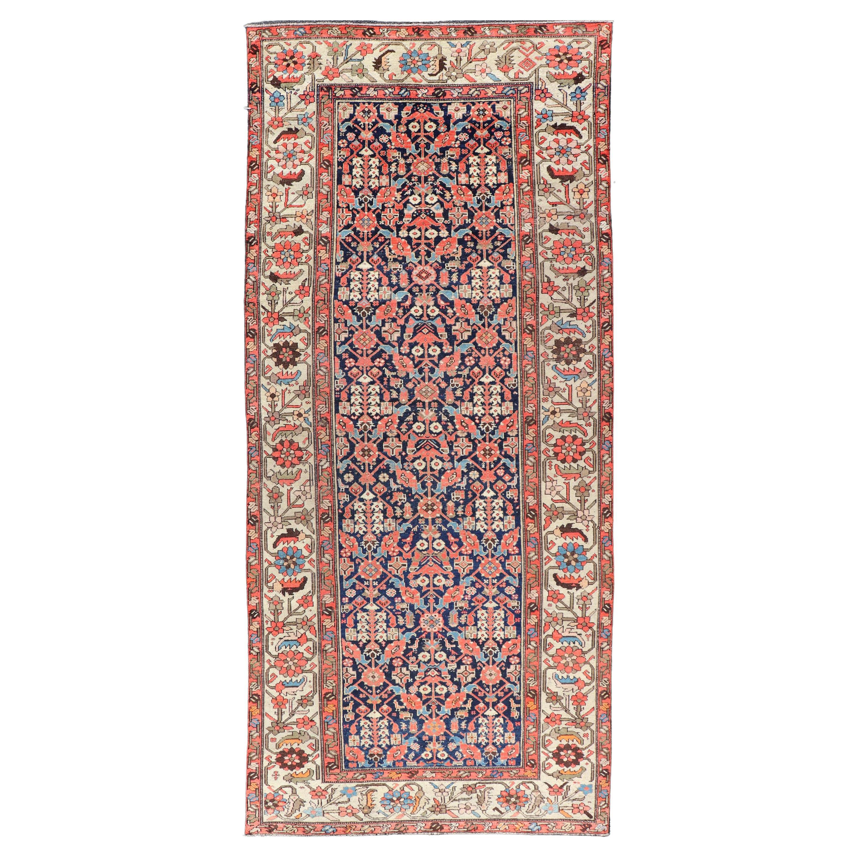 Colorful Antique Malayer Gallery Rug with All-Over Tribal Design 5' x 11'4