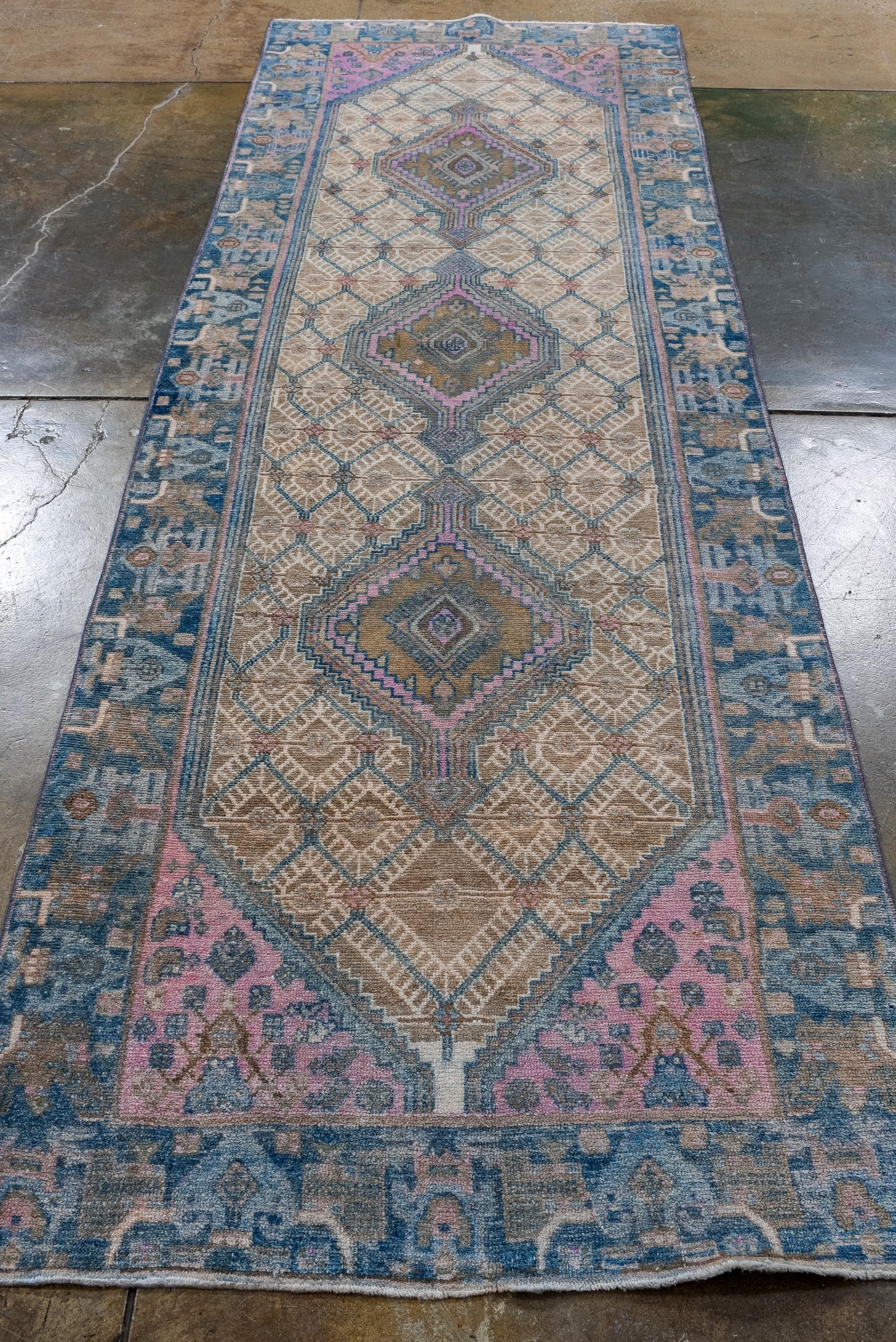 Persian Colorful Antique Malayer with a Sky Blue Field  For Sale