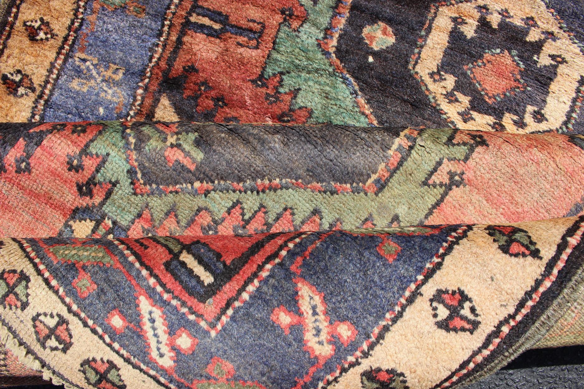 Colorful Antique N.W Persian Hamadan Runner with Tribal Medallion Design For Sale 3
