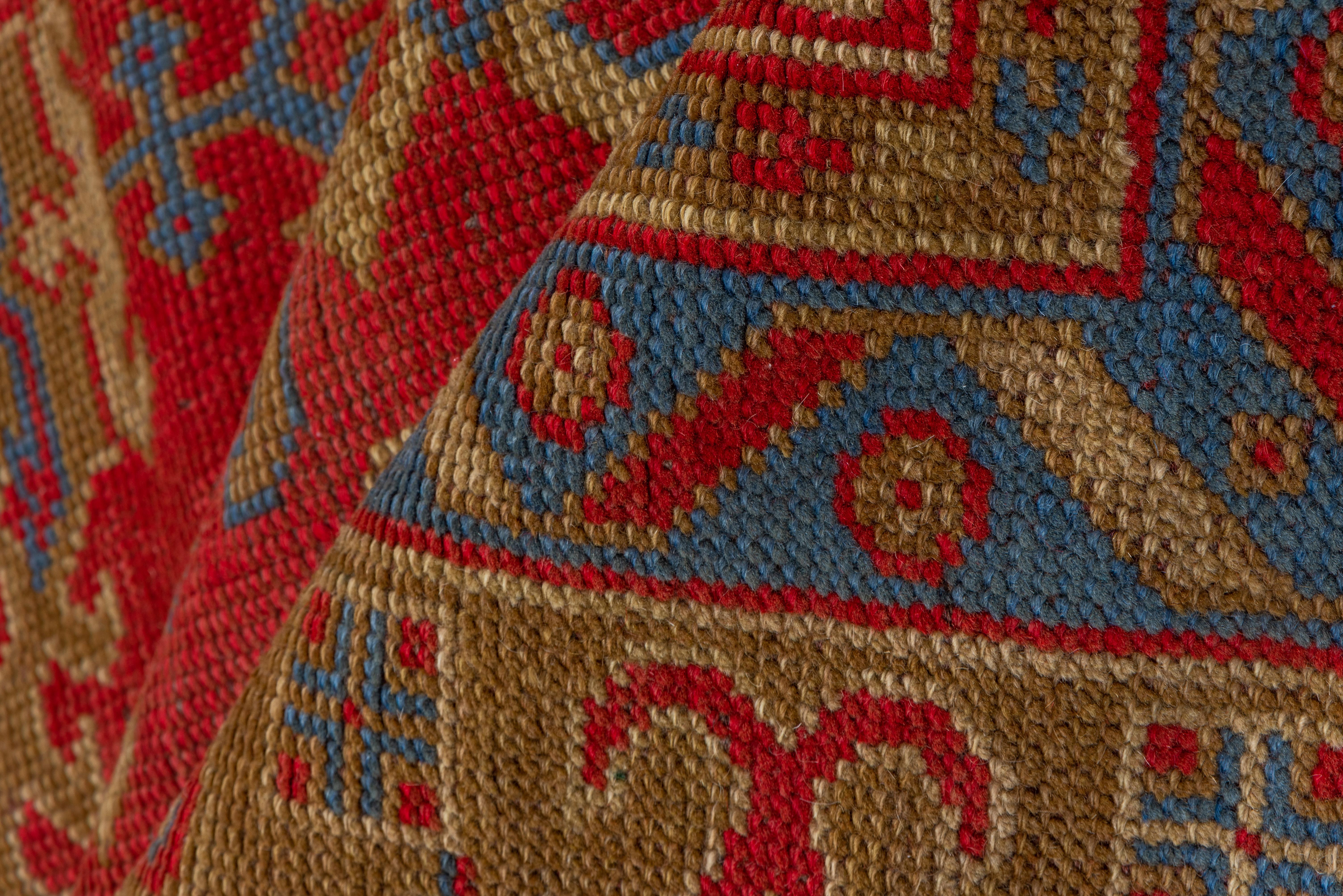 Turkish Colorful Antique Oushak Rug, Bright Red Field, Multicolored Borders, circa 1930s For Sale