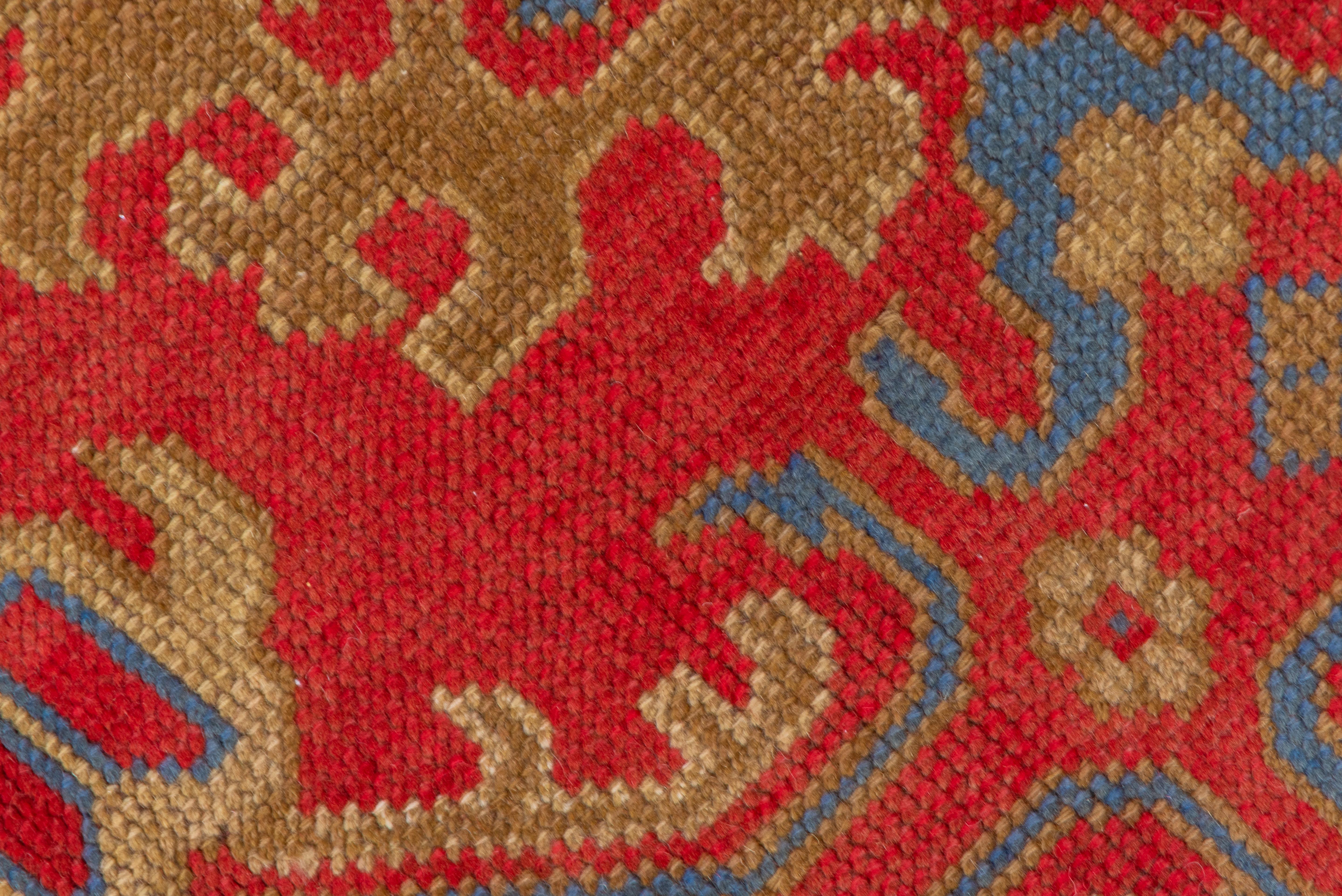 Mid-20th Century Colorful Antique Oushak Rug, Bright Red Field, Multicolored Borders, circa 1930s For Sale