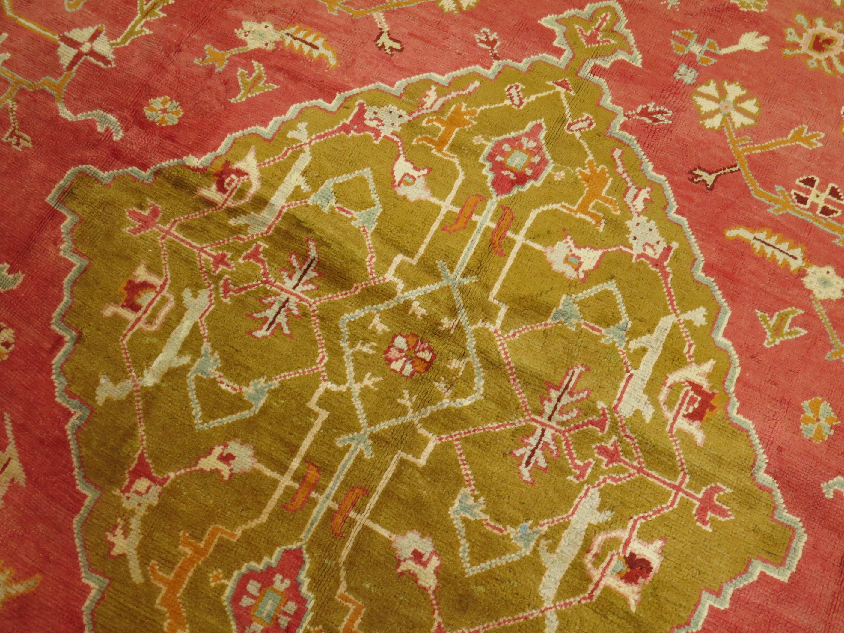 Colorful Antique Oversize Square Oushak Rug In Excellent Condition In New York, NY