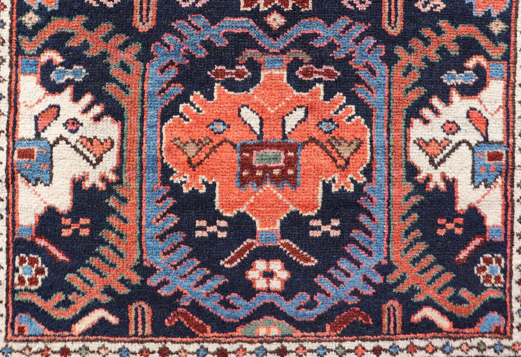Hand-Knotted Colorful Antique Persian Bakhtiari Gallery Runner with All-Over Tribal Design For Sale