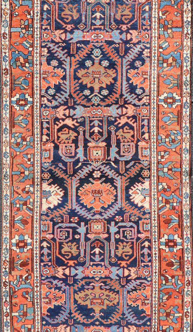 20th Century Colorful Antique Persian Bakhtiari Gallery Runner with All-Over Tribal Design For Sale