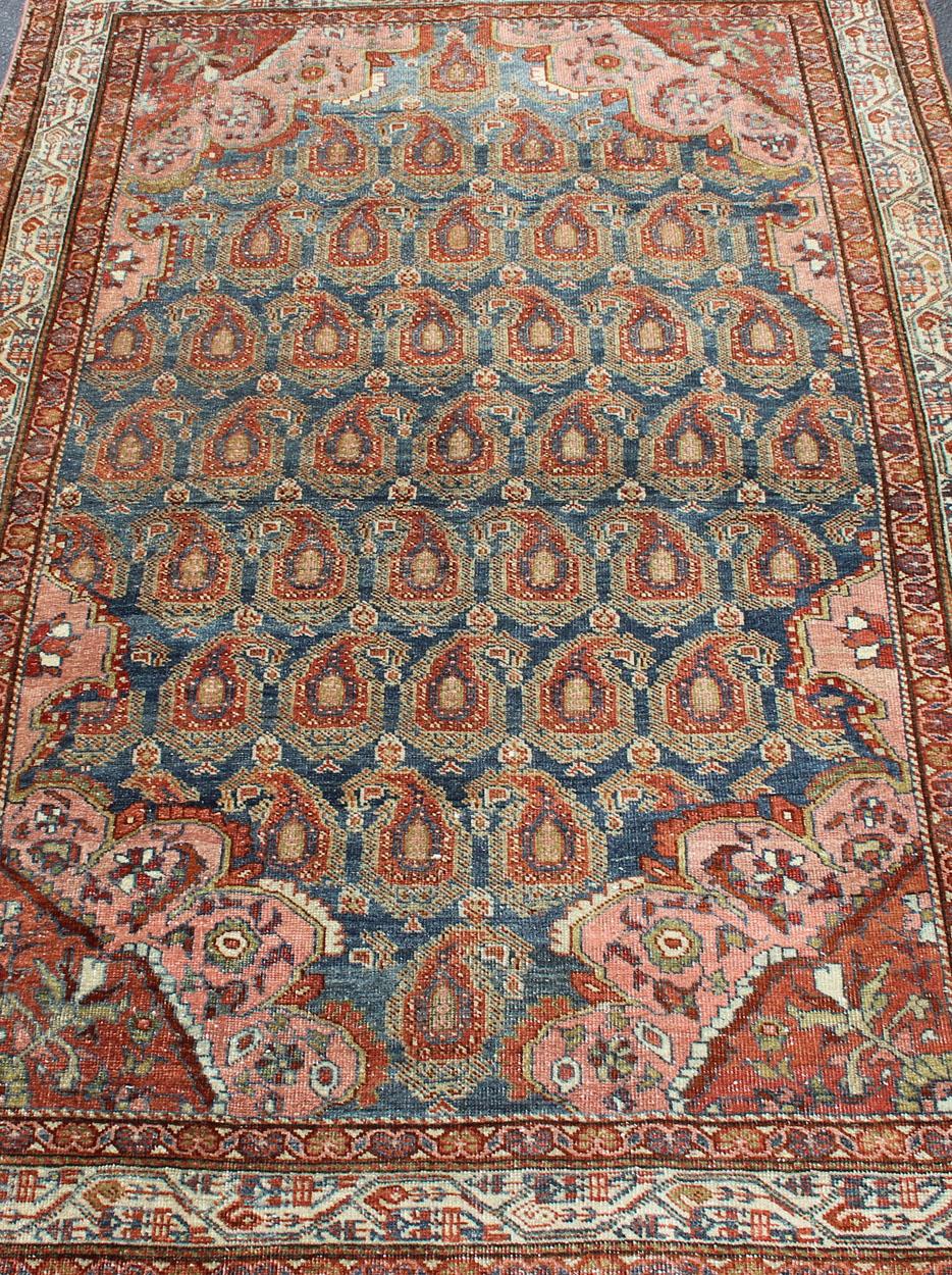 Hand-Knotted Colorful Antique Persian Hamadan Rug with Large Scale Paisley & Intricate Design For Sale