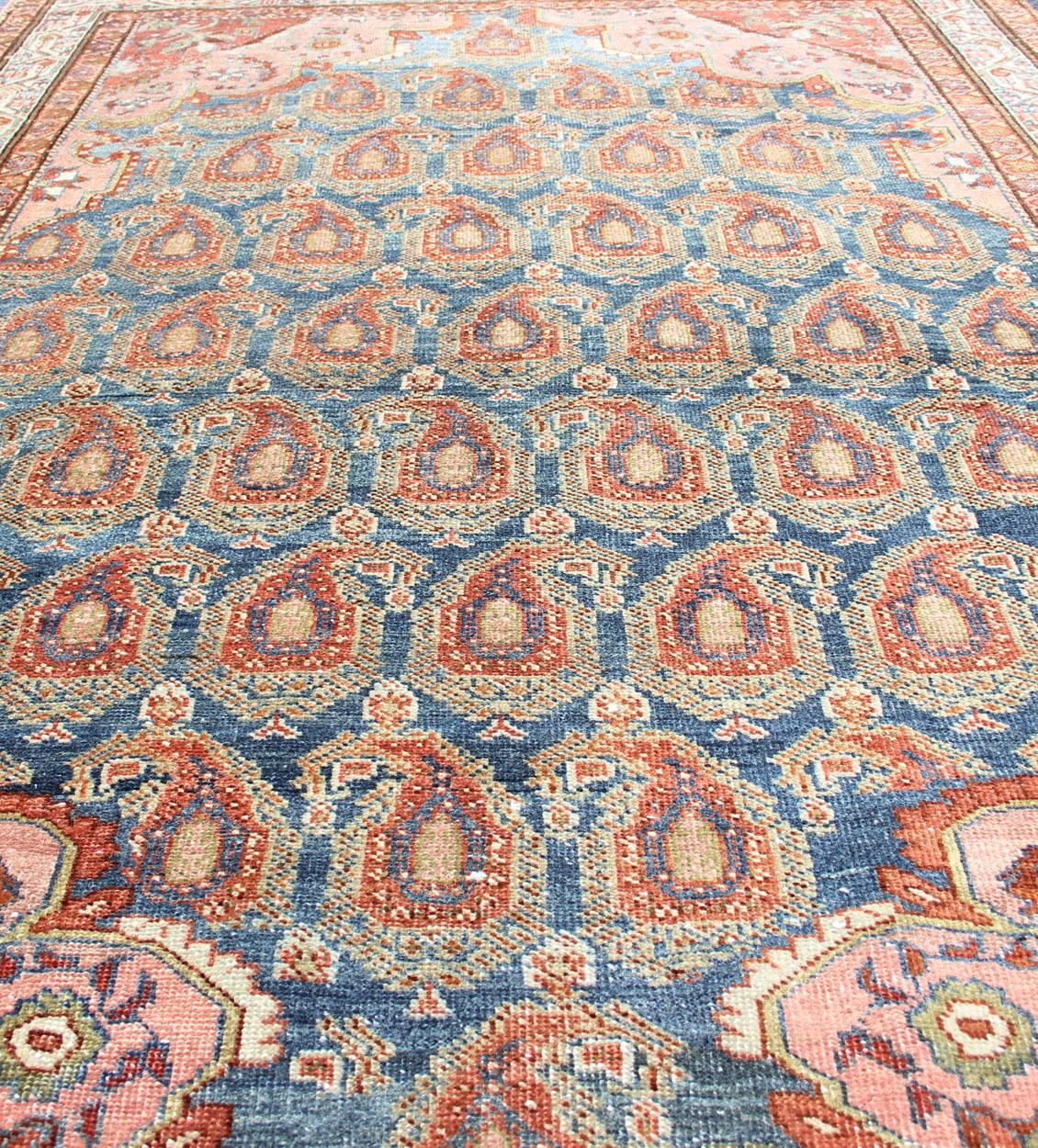 Colorful Antique Persian Hamadan Rug with Large Scale Paisley & Intricate Design In Good Condition For Sale In Atlanta, GA