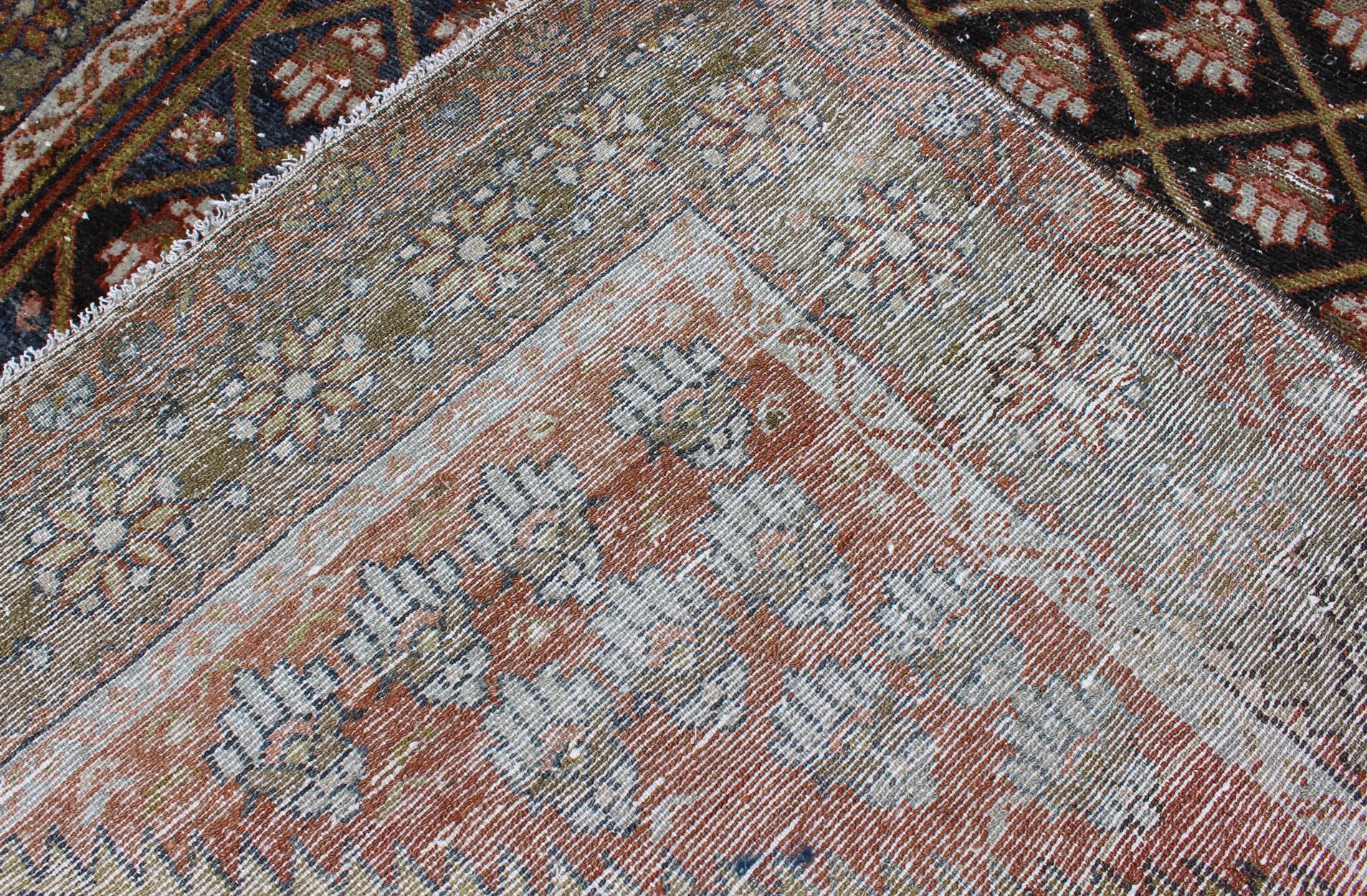 Colorful Antique Persian Hamadan Rug with Large Scale Tribal Motif Design For Sale 4
