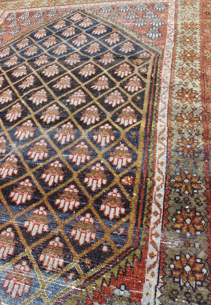 Colorful Antique Persian Hamadan Rug with Large Scale Tribal Motif Design In Good Condition For Sale In Atlanta, GA