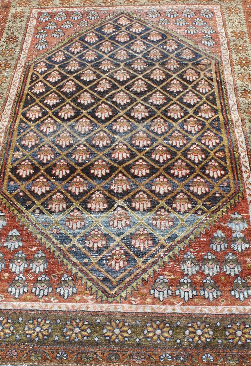 20th Century Colorful Antique Persian Hamadan Rug with Large Scale Tribal Motif Design For Sale