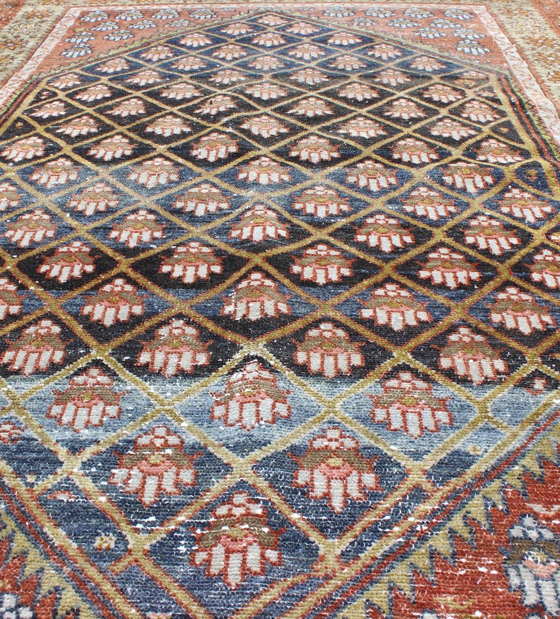 Wool Colorful Antique Persian Hamadan Rug with Large Scale Tribal Motif Design For Sale