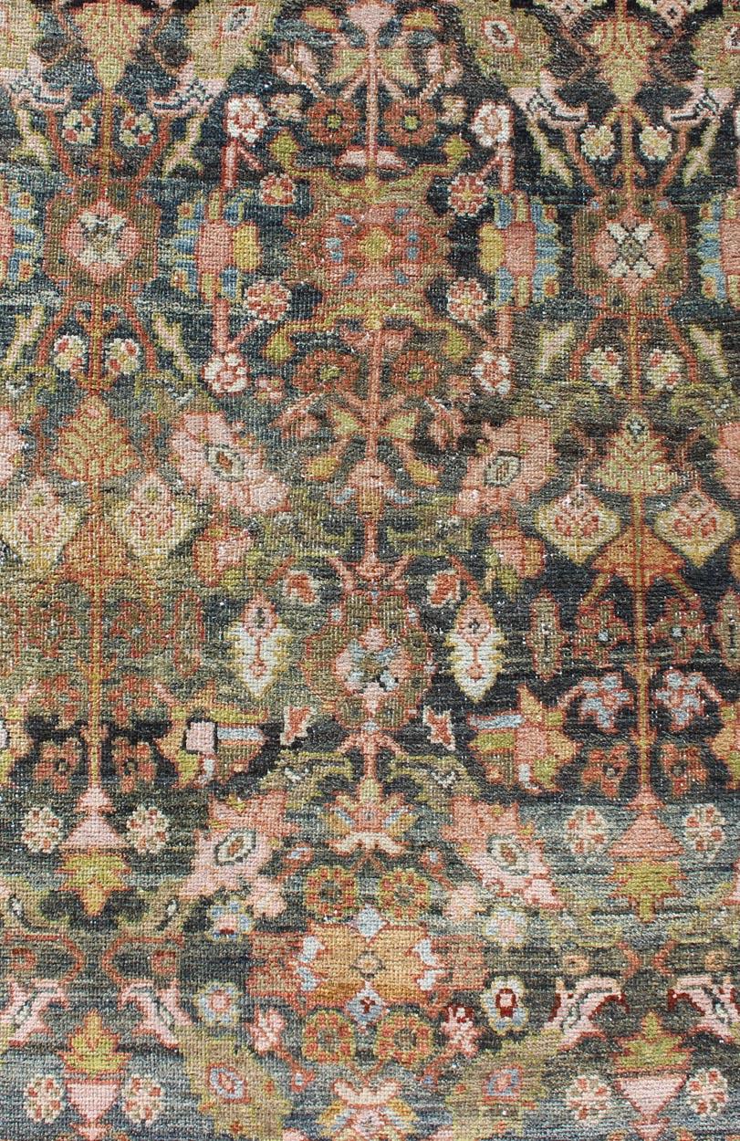 Colorful Antique Persian Hamedan Runner with All-Over Floral Design 1