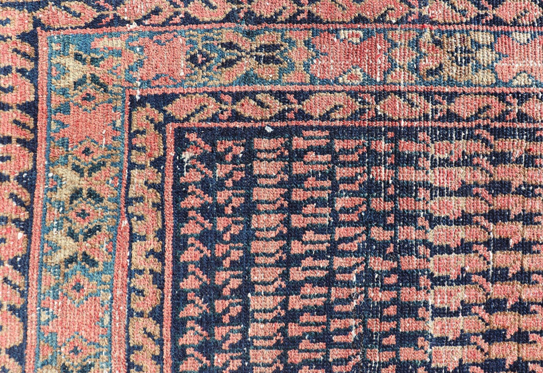 Colorful Antique Persian Hand Knotted Hamadan Rug with All-Over Tribal Motifs In Good Condition For Sale In Atlanta, GA
