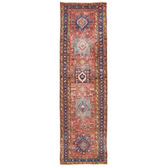 Colorful Antique Persian Heriz Runner with Five Geometric Medallions