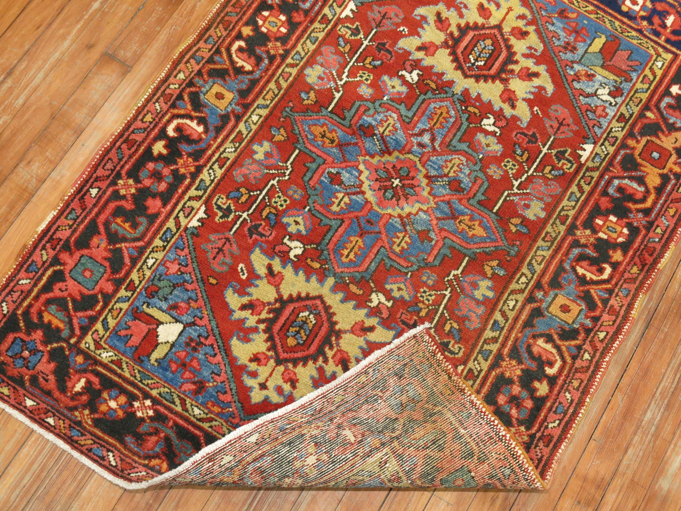 Archaistic Colorful Antique Persian Heriz Scatter Rug