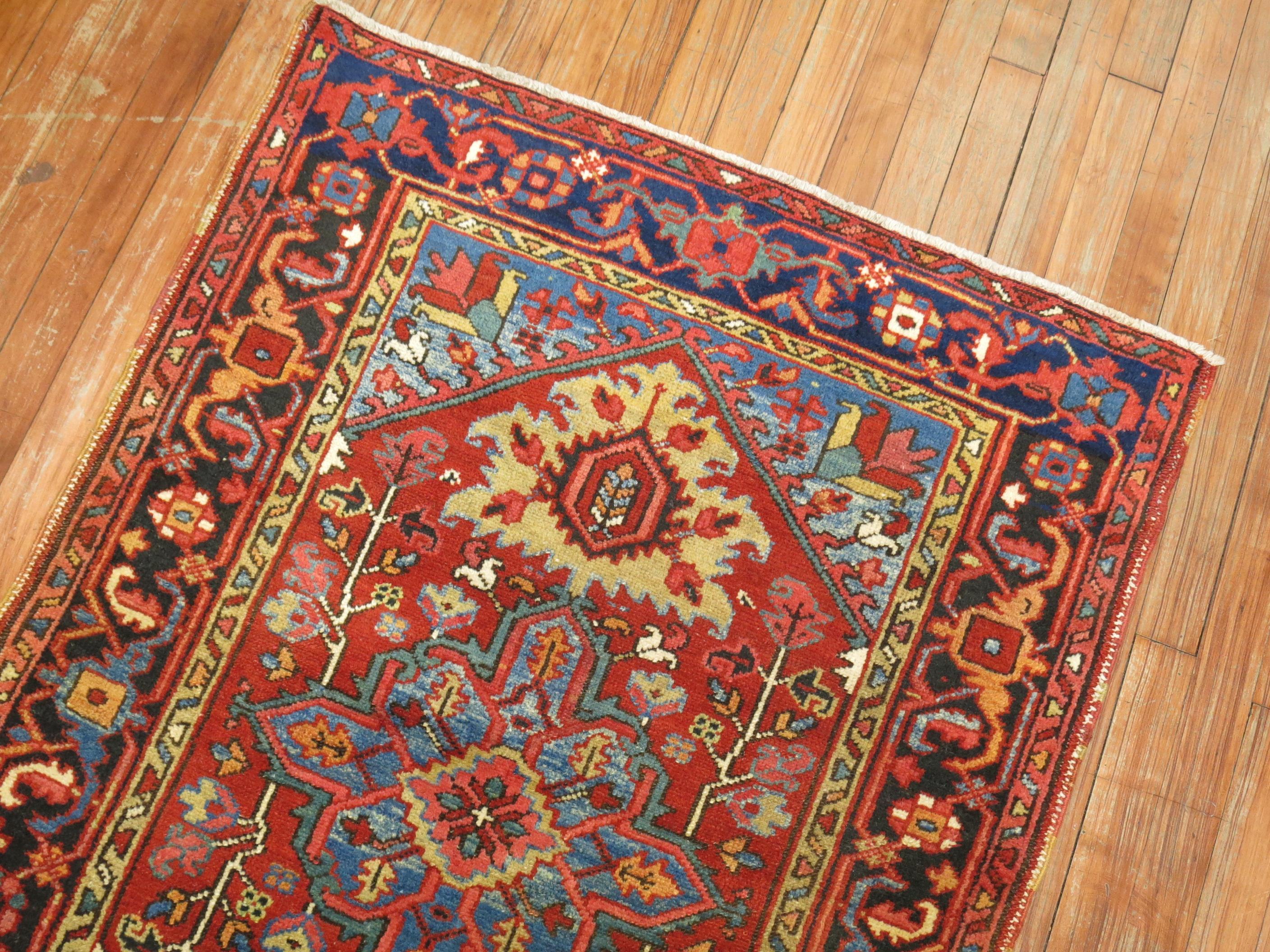 Hand-Woven Colorful Antique Persian Heriz Scatter Rug