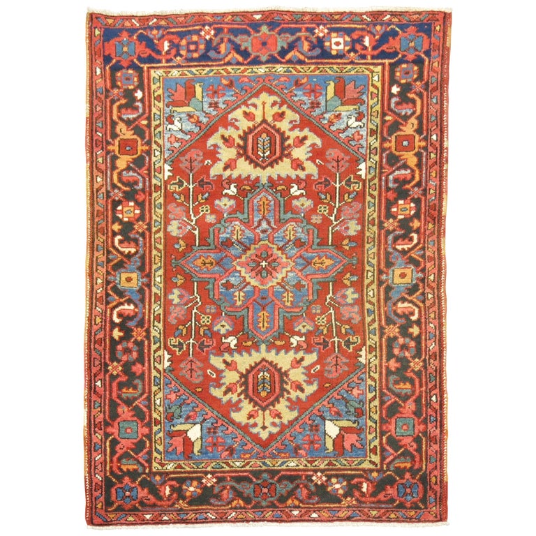 Colorful Antique Persian Heriz Scatter Rug at 1stDibs