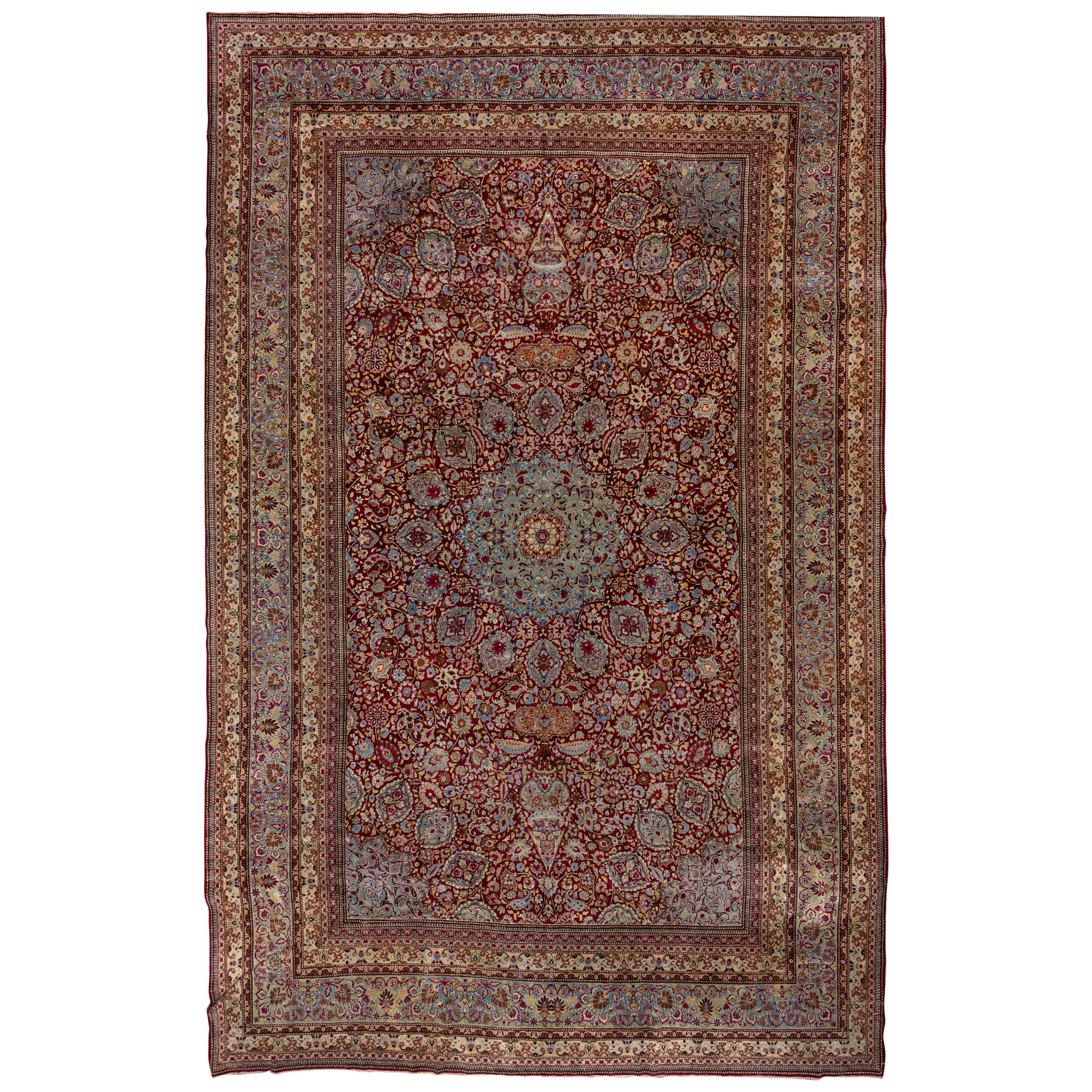 Colorful Antique Persian Kerman Rug, Center Medallion, Rich Colors For Sale