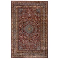 Colorful Antique Persian Kerman Rug, Center Medallion, Rich Colors