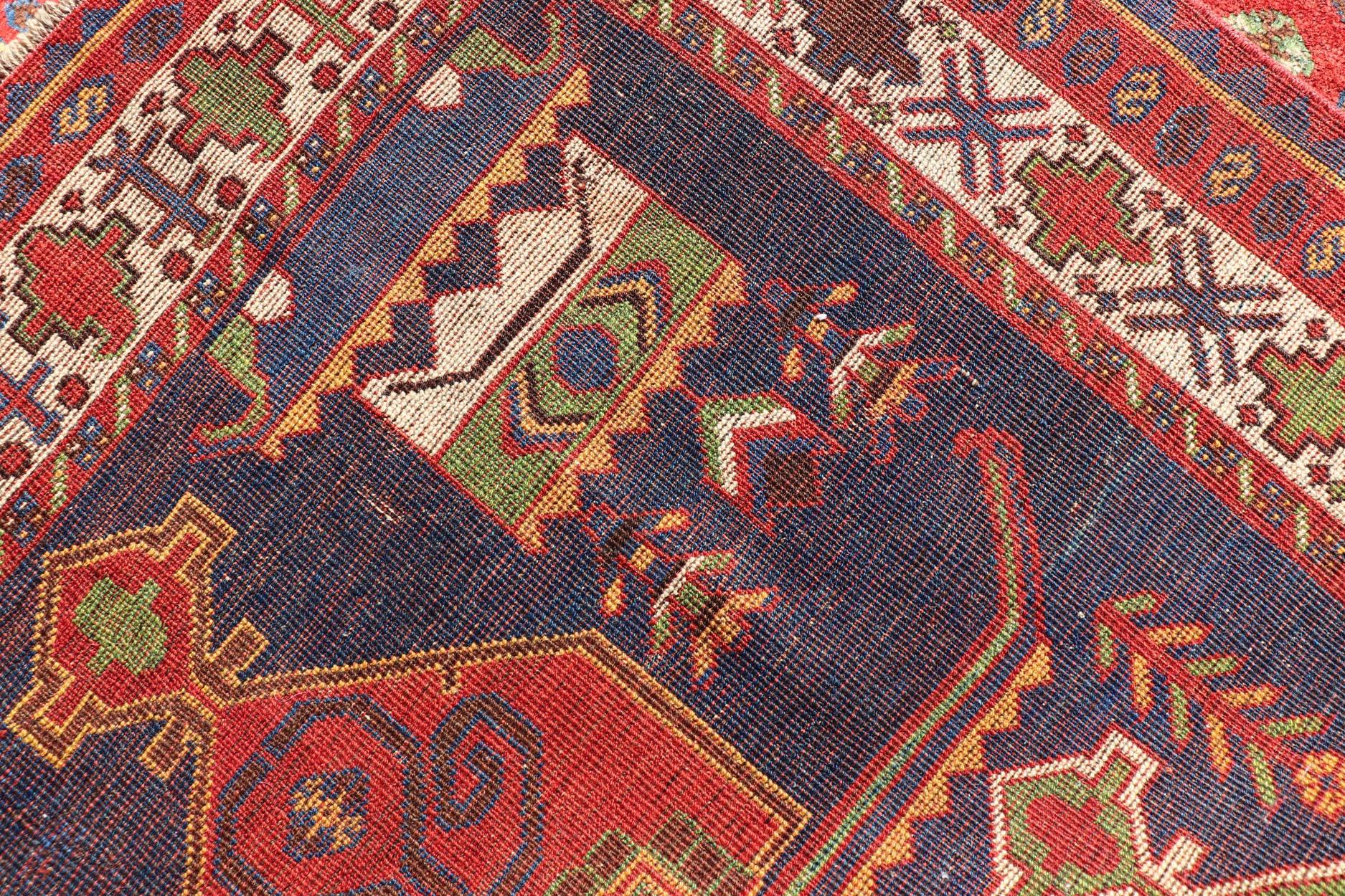 Colorful Antique Persian Lori Rug with All-Over Geometric Tribal Design For Sale 5