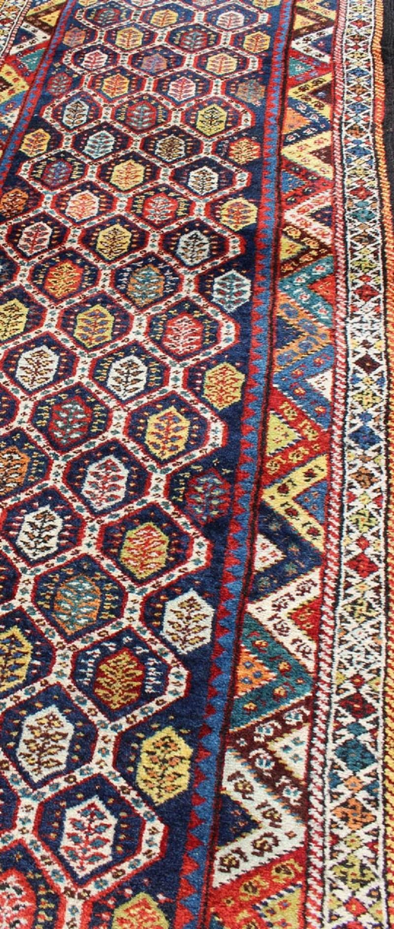 Colorful Antique Persian Lori Runner with Repeating Geometric Palmette Design For Sale 3