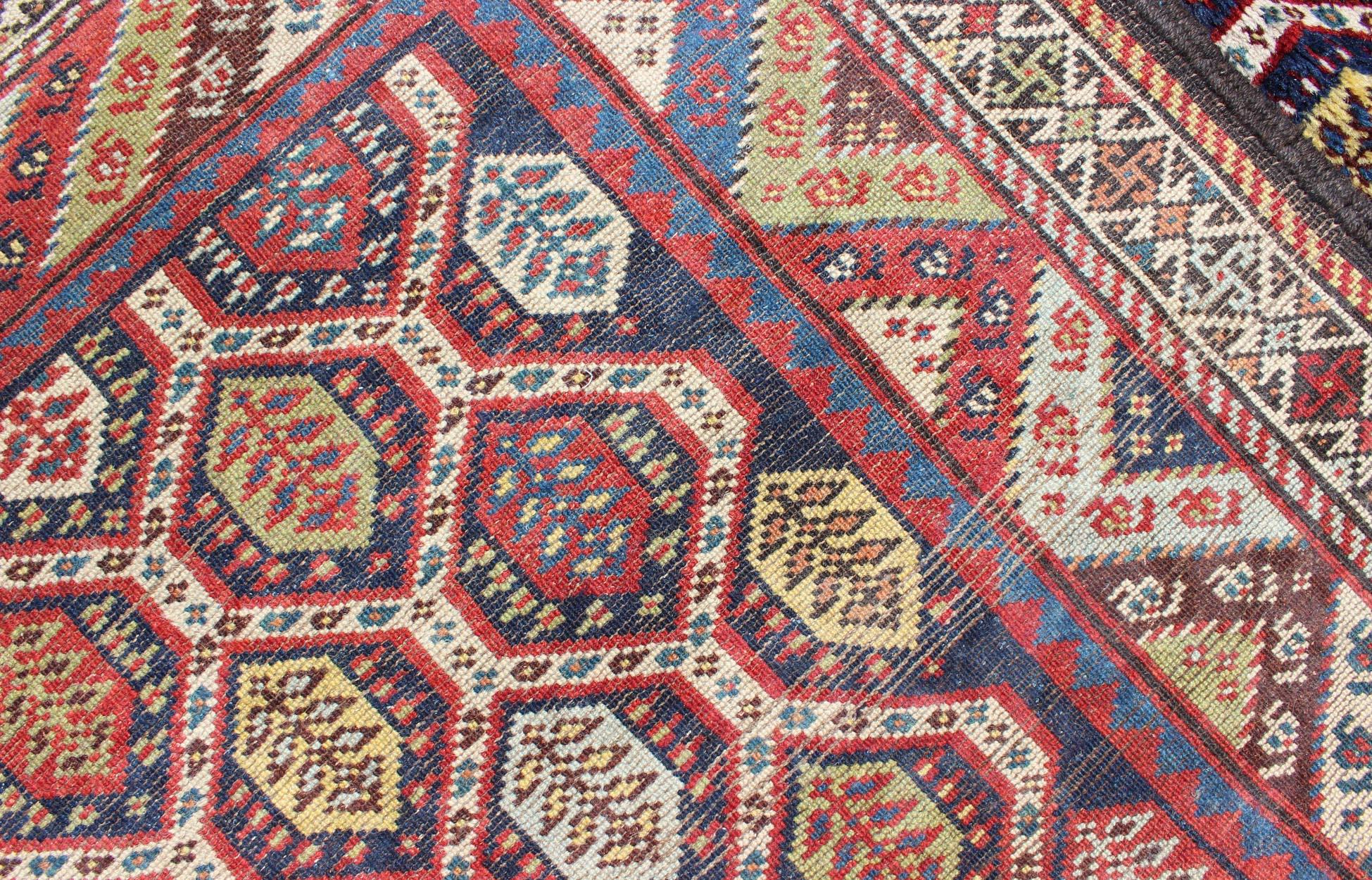 Colorful Antique Persian Lori Runner with Repeating Geometric Palmette Design For Sale 5