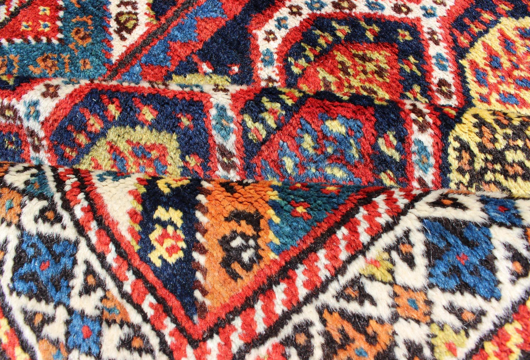 Colorful Antique Persian Lori Runner with Repeating Geometric Palmette Design In Excellent Condition For Sale In Atlanta, GA