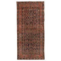 Antique Persian Ghazvin Rug with Flower Medallion over a Blue Field ...