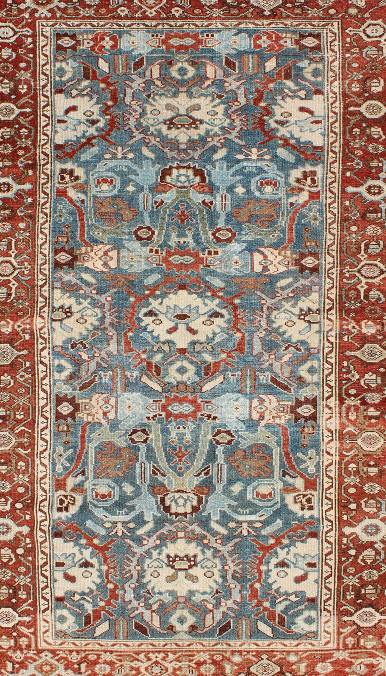 Hand-Knotted Colorful Antique Persian Malayer Rug with Expansive Blossom Design For Sale