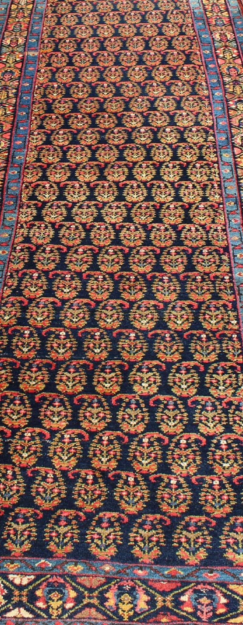 Colorful Antique Persian Malayer Runner with Palmettes in Blue, Orange and Red For Sale 4