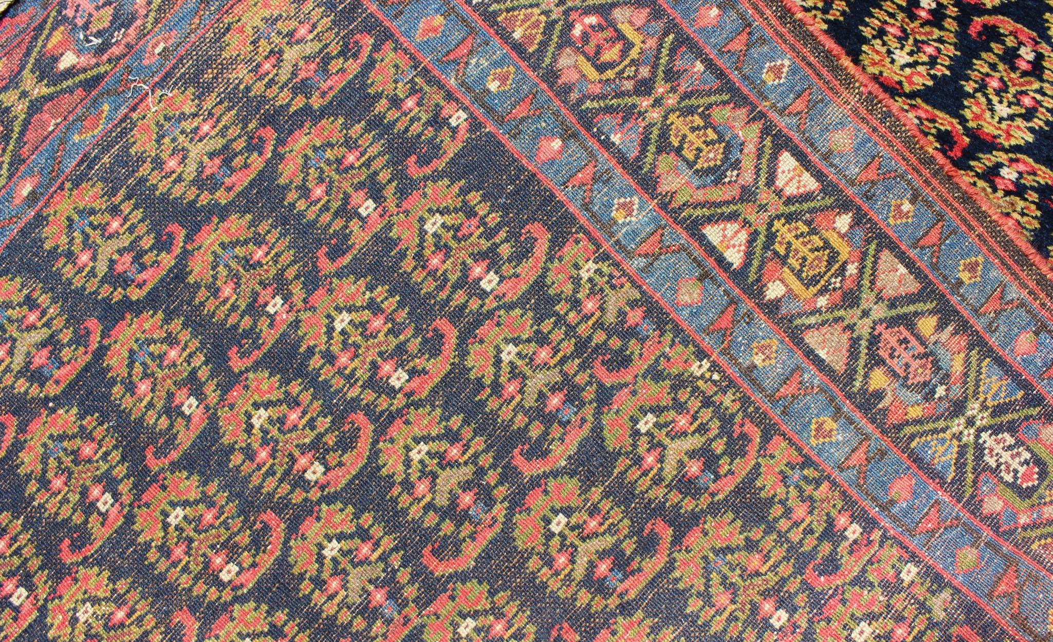 Colorful Antique Persian Malayer Runner with Palmettes in Blue, Orange and Red For Sale 7