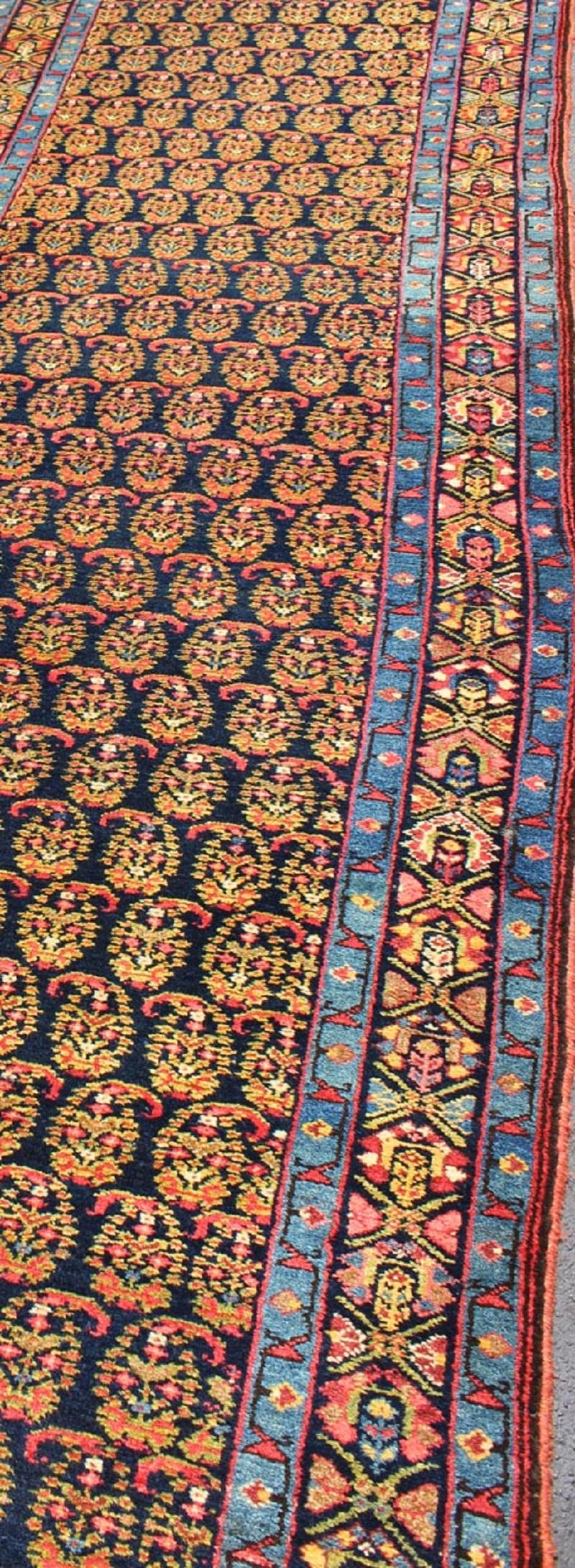 Colorful Antique Persian Malayer Runner with Palmettes in Blue, Orange and Red For Sale 3