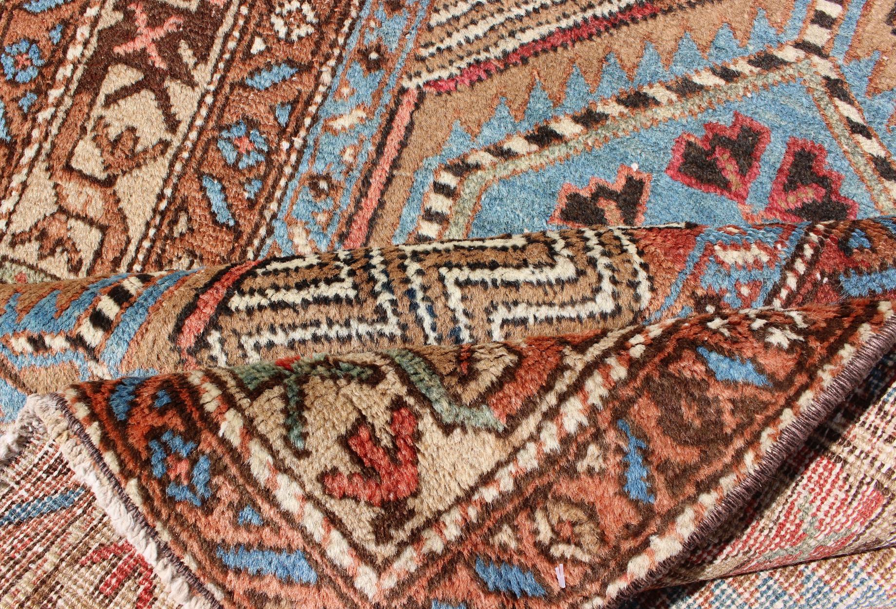 Colorful Antique Persian Serab Gallery Rug with Unique Geometric Design In Excellent Condition In Atlanta, GA