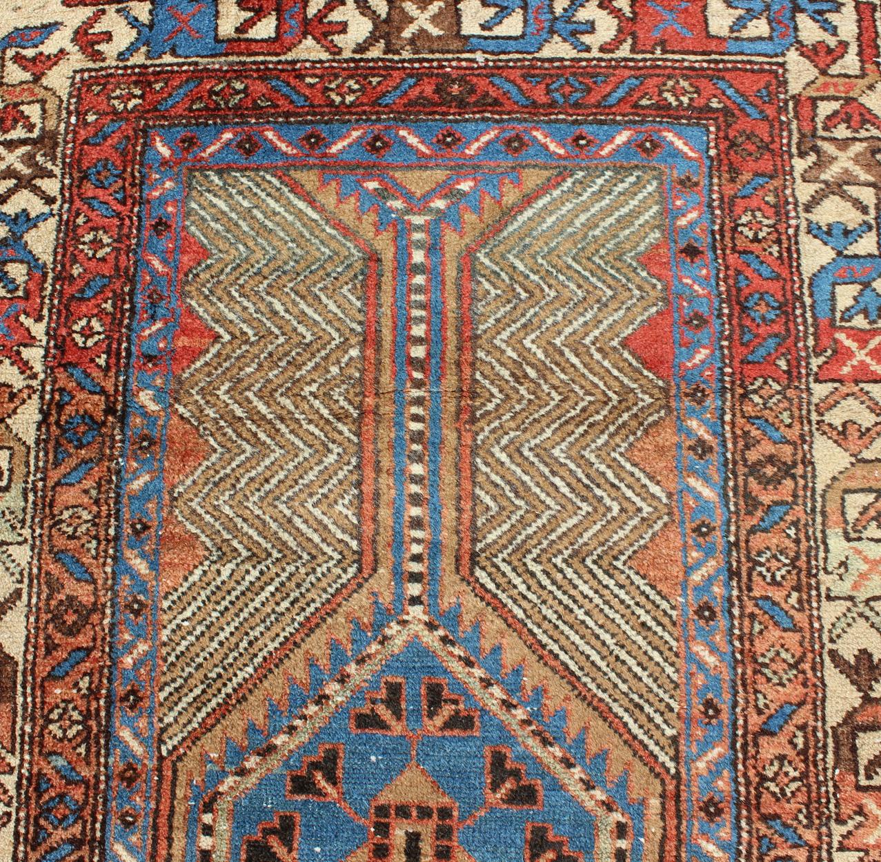Early 20th Century Colorful Antique Persian Serab Gallery Rug with Unique Geometric Design