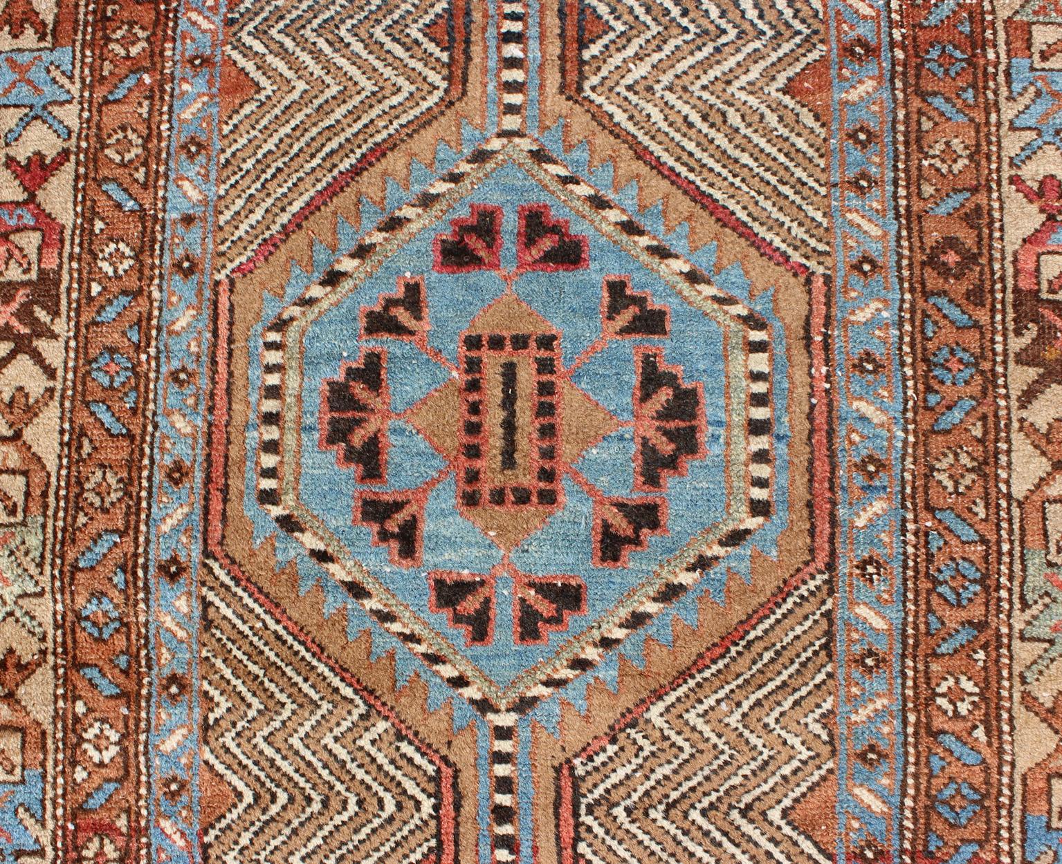 Wool Colorful Antique Persian Serab Gallery Rug with Unique Geometric Design
