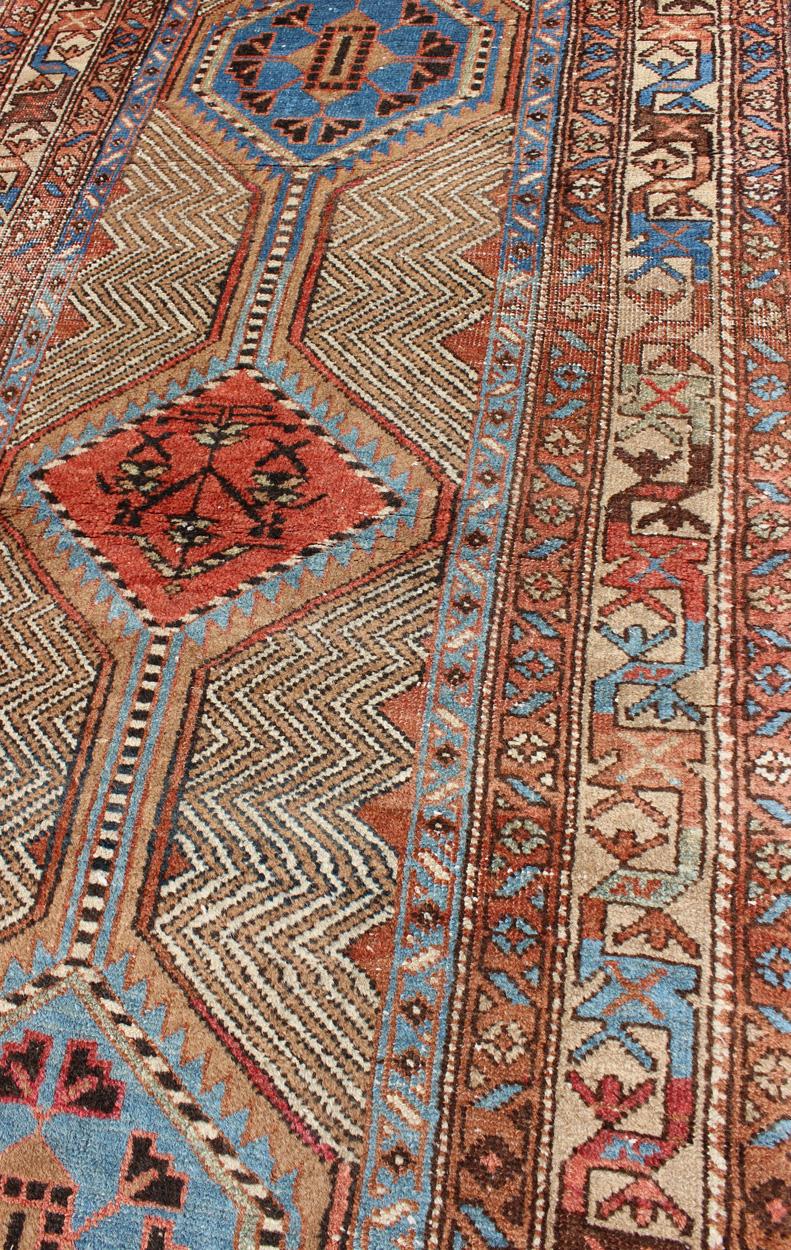 Colorful Antique Persian Serab Gallery Rug with Unique Geometric Design 1