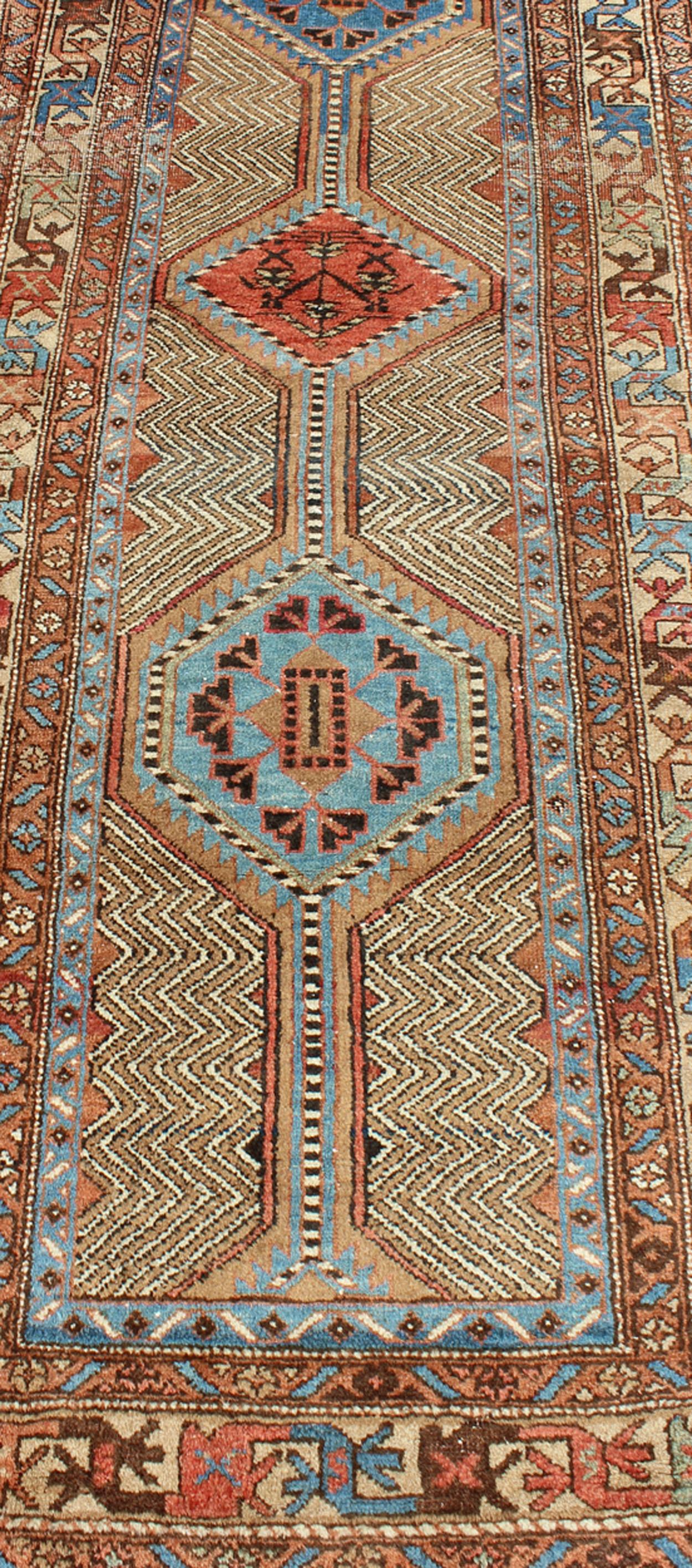 Colorful Antique Persian Serab Gallery Rug with Unique Geometric Design 2