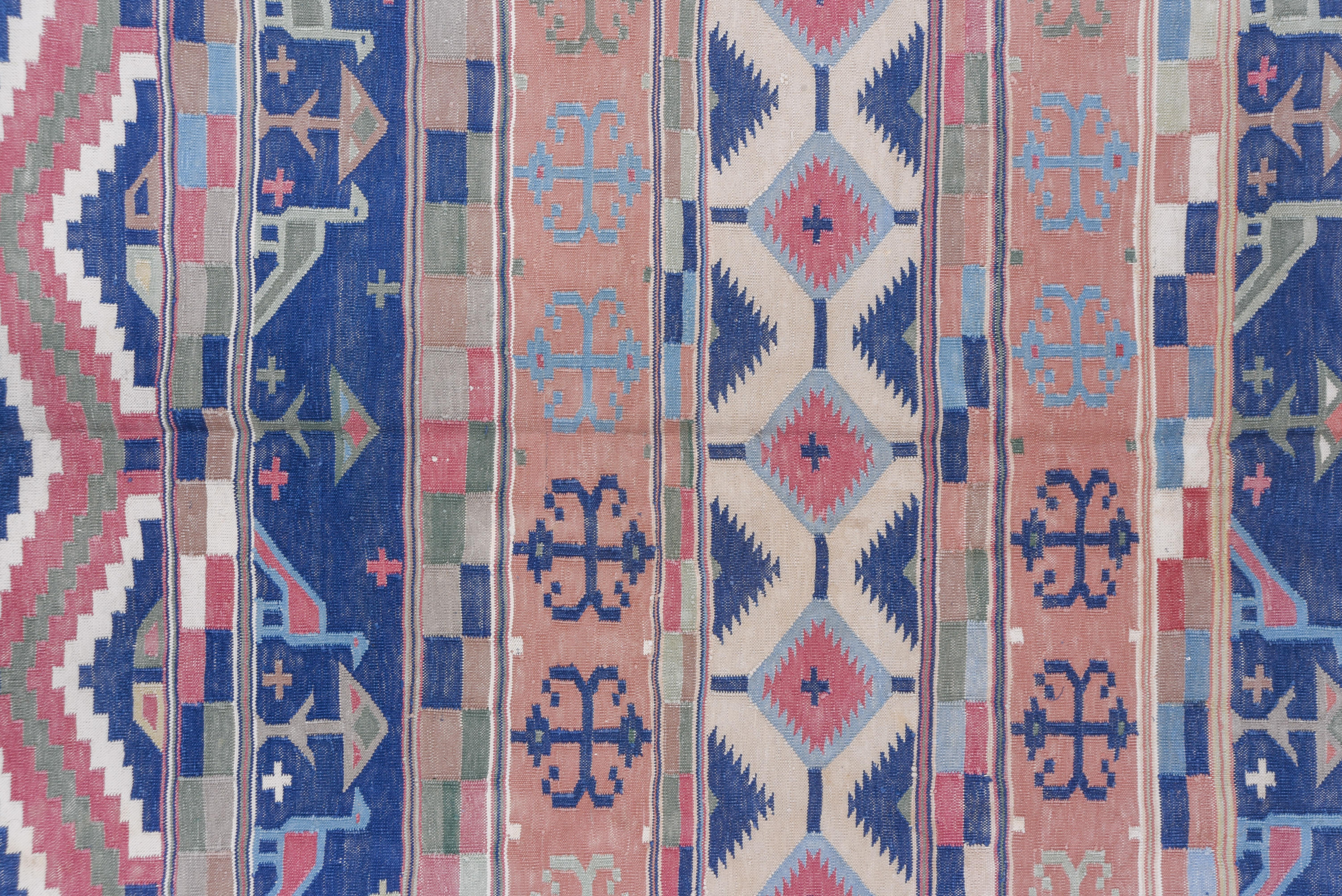 Bunter antiker malerischer Art-Déco- Dhurrie-Teppich aus Baumwolle, um 1910 (Handgewebt) im Angebot