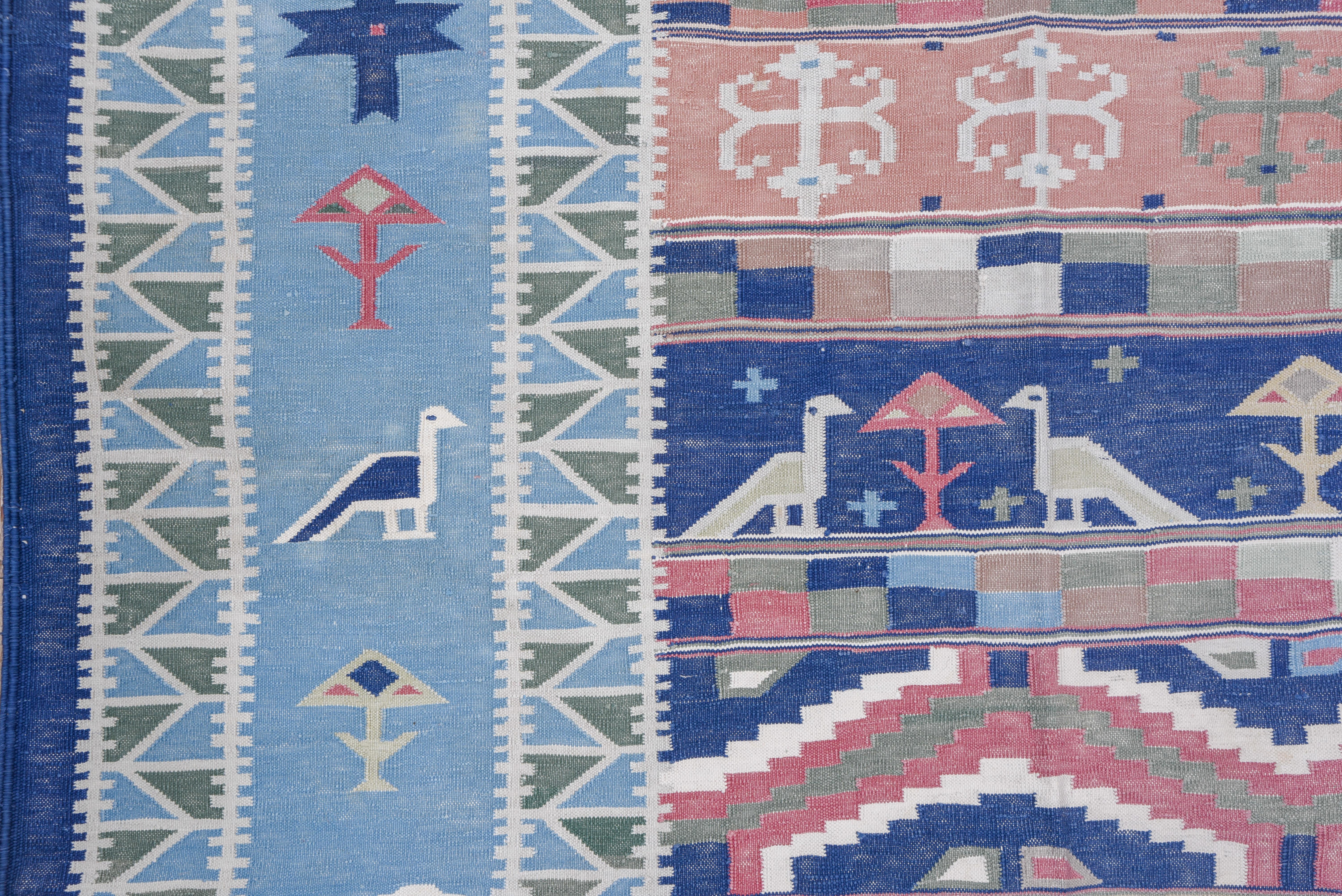 Bunter antiker malerischer Art-Déco- Dhurrie-Teppich aus Baumwolle, um 1910 (Frühes 20. Jahrhundert) im Angebot