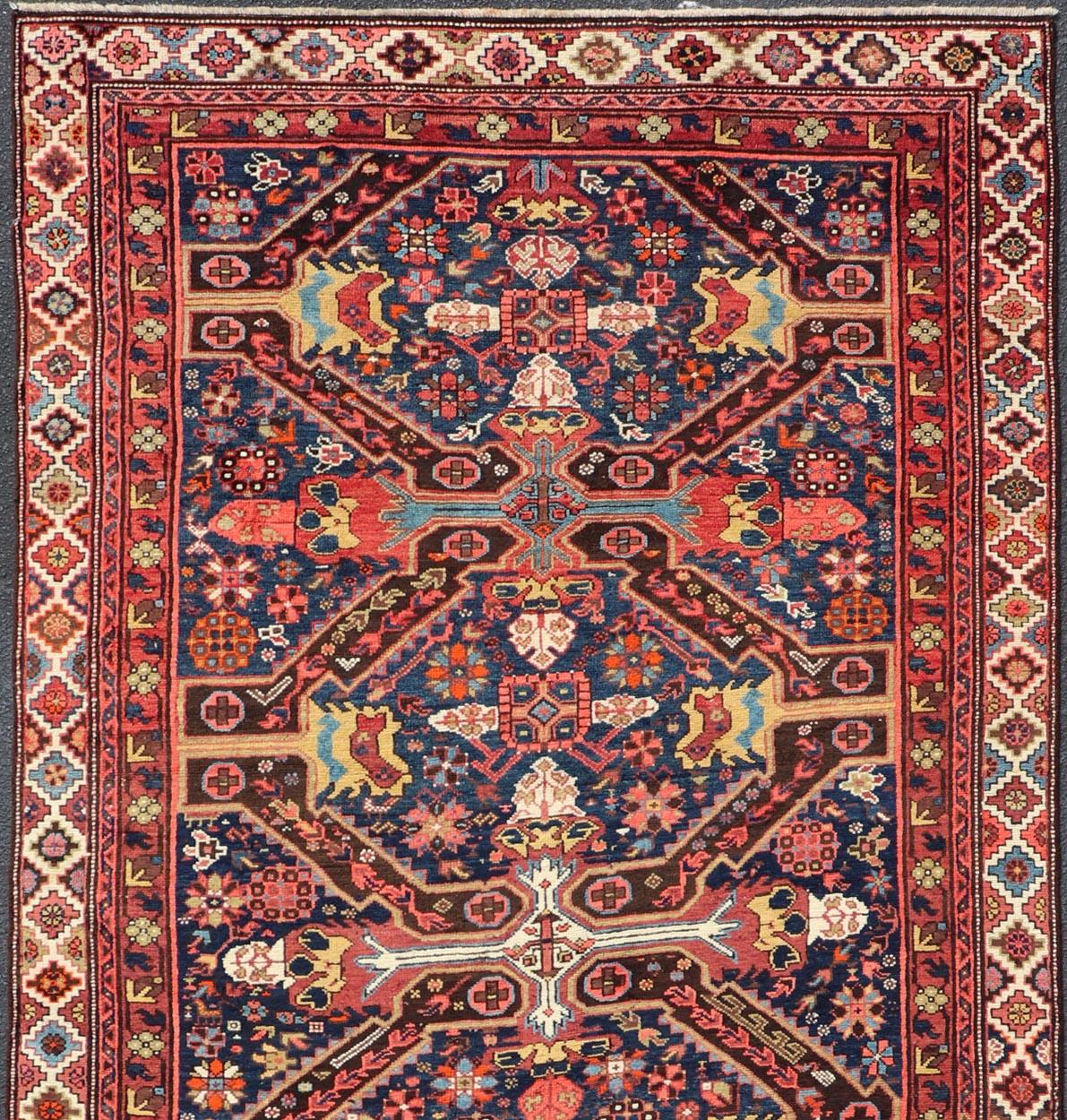 Hand-Knotted Colorful Antique Seychor Large Gallery Runner with Multi-Geometric Medallions For Sale