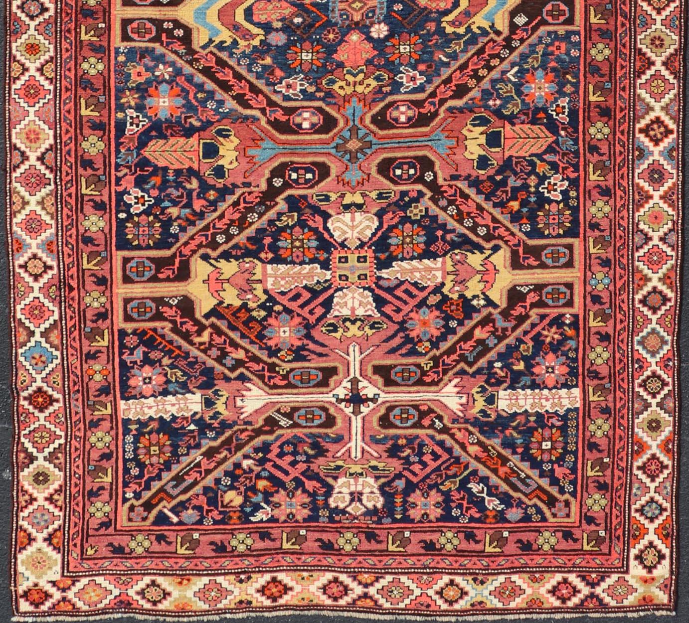 19th Century Colorful Antique Seychor Large Gallery Runner with Multi-Geometric Medallions For Sale