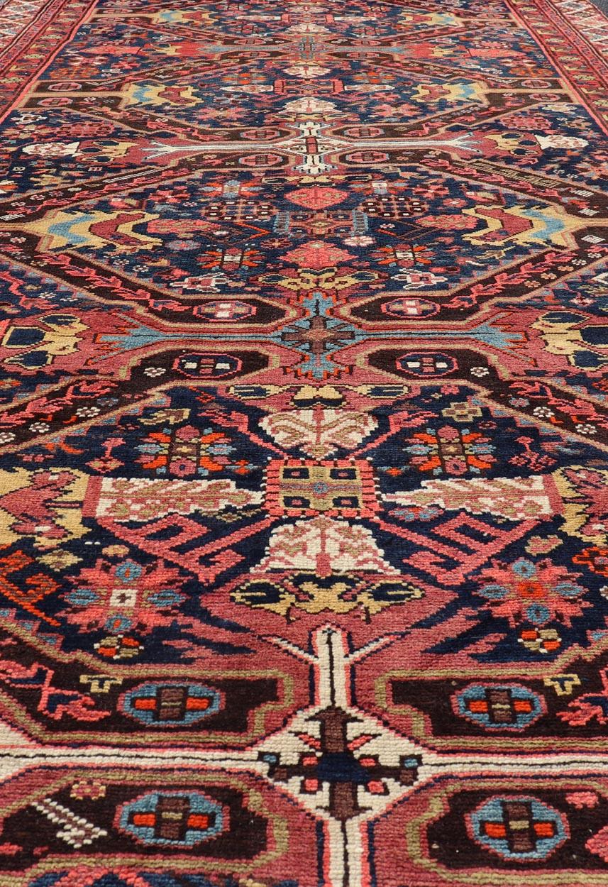 Wool Colorful Antique Seychor Large Gallery Runner with Multi-Geometric Medallions For Sale