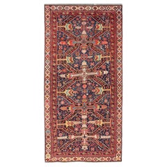 Colorful Antique Seychor Large Gallery Runner with Multi-Geometric Medallions