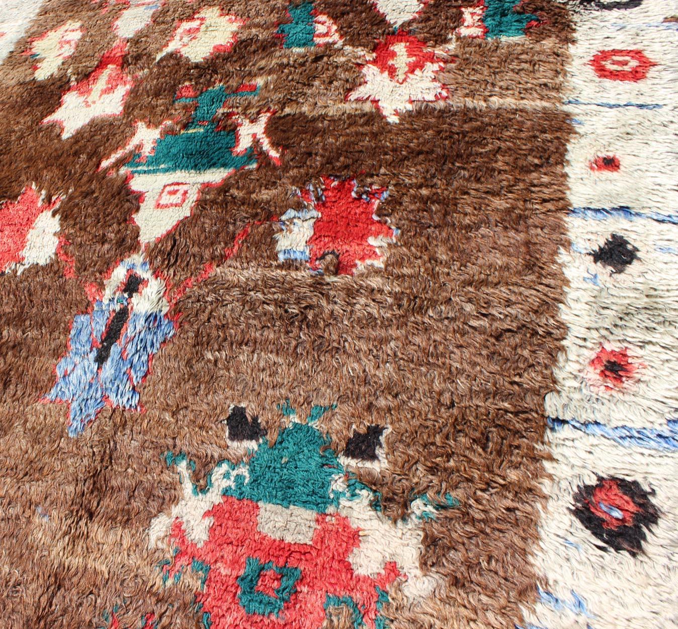 Colorful Antique Tulu Rug with Angora Wool Blend and Modern Tribal Design For Sale 3