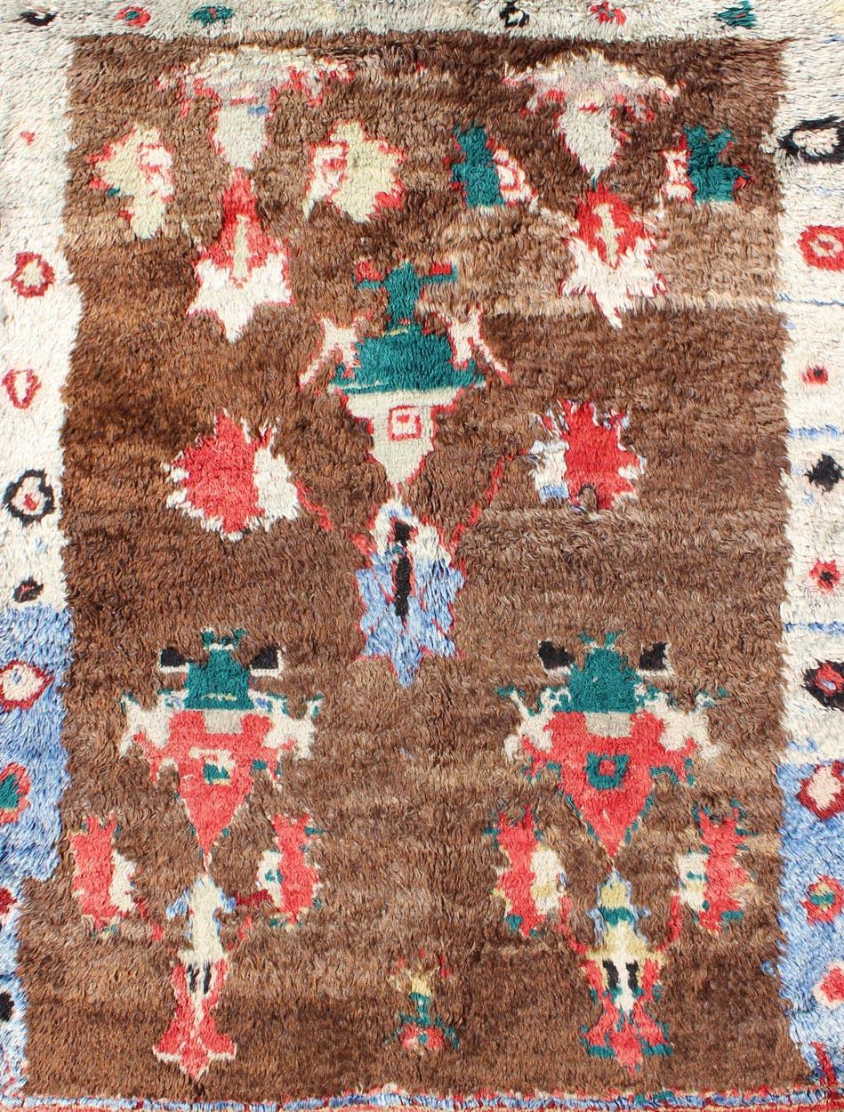 Turkish Colorful Antique Tulu Rug with Angora Wool Blend and Modern Tribal Design For Sale