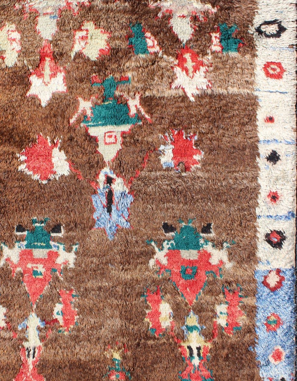 Hand-Knotted Colorful Antique Tulu Rug with Angora Wool Blend and Modern Tribal Design For Sale