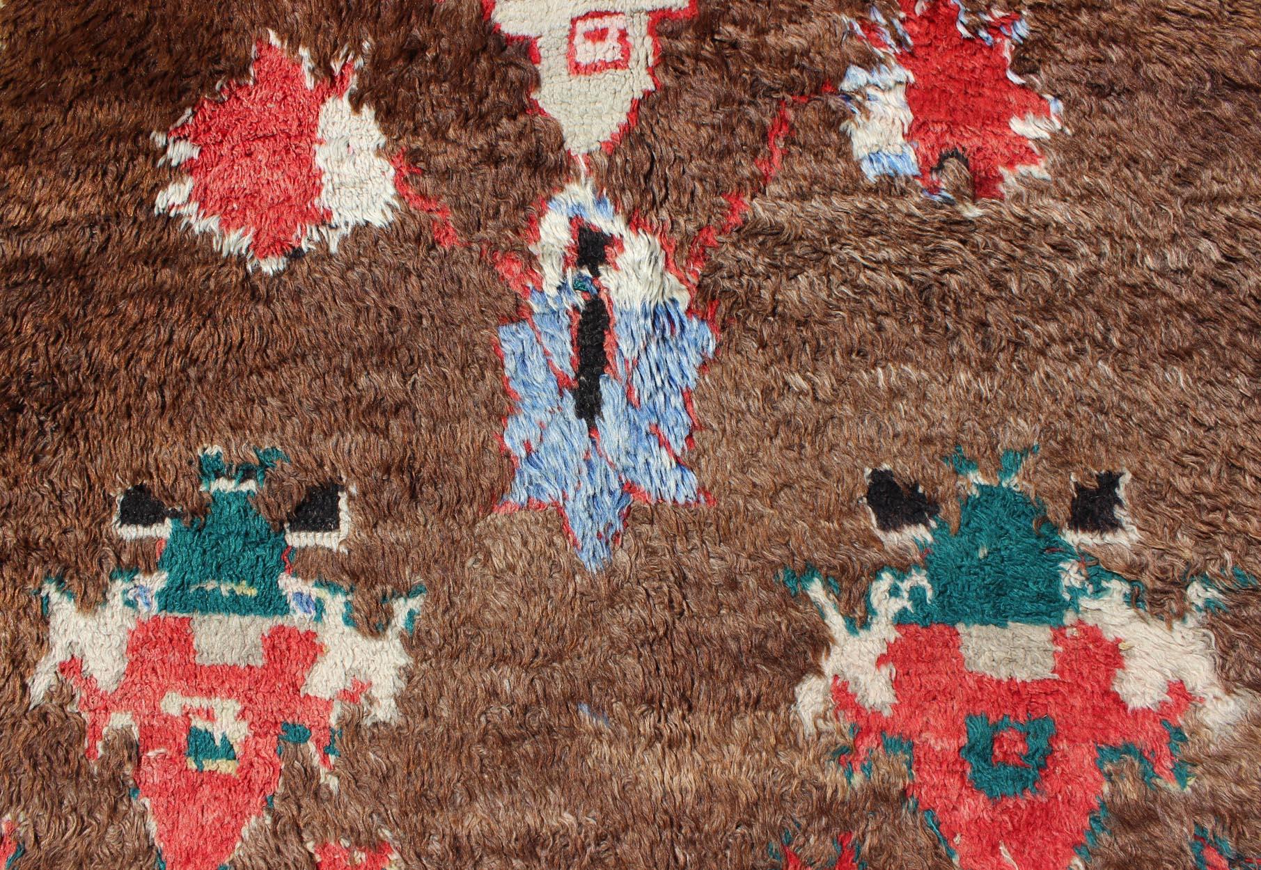 Colorful Antique Tulu Rug with Angora Wool Blend and Modern Tribal Design In Good Condition For Sale In Atlanta, GA