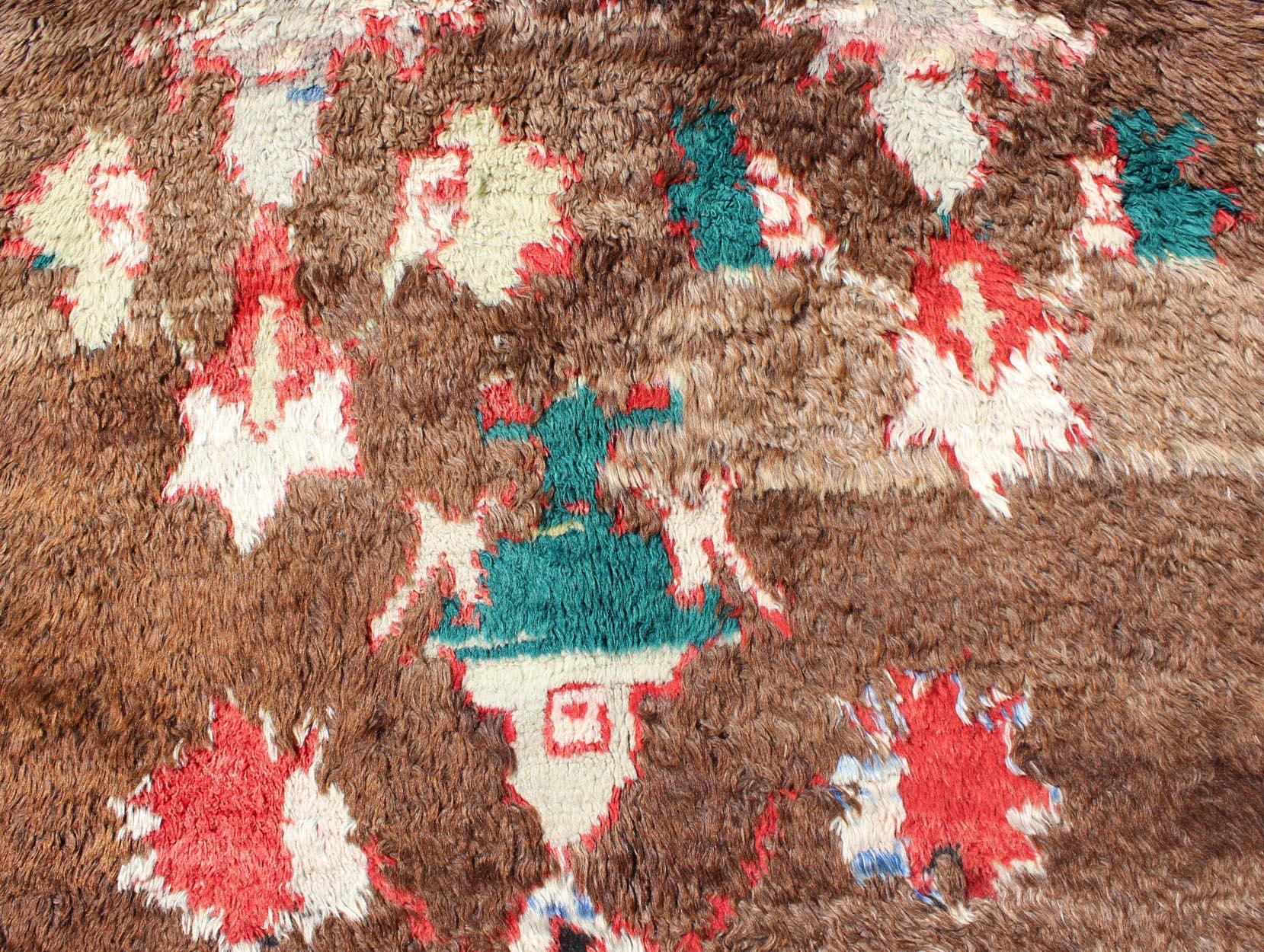 Mid-20th Century Colorful Antique Tulu Rug with Angora Wool Blend and Modern Tribal Design For Sale