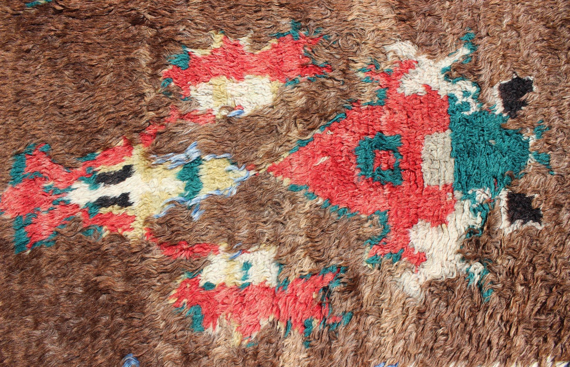 Colorful Antique Tulu Rug with Angora Wool Blend and Modern Tribal Design For Sale 2